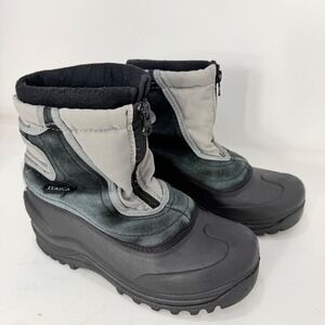 Itasca Kids Grey Black Leather Zip Front Snow Boots 806840 Size 3